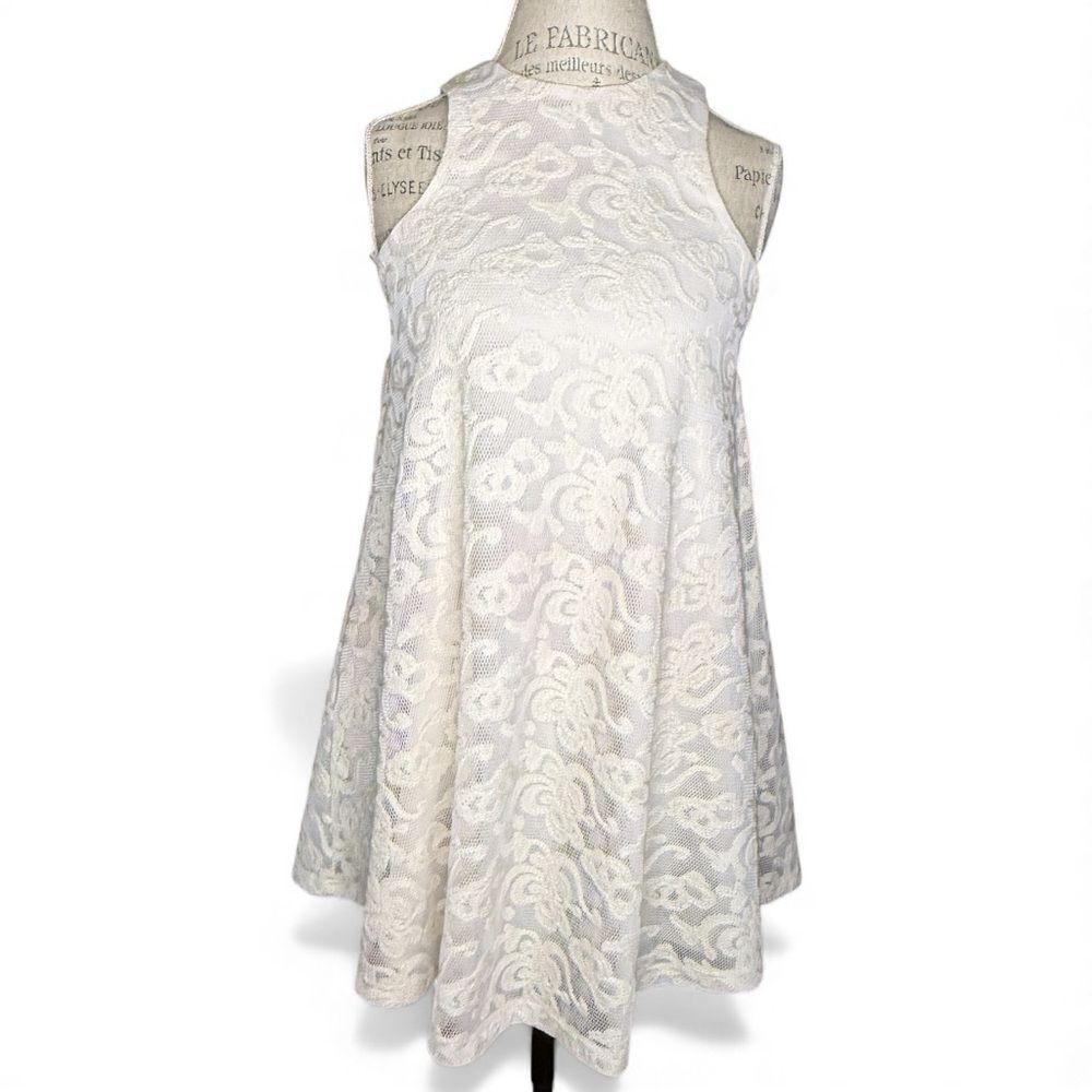 NWT Gianni Bini High Neck Sleeveless Swing Lace Lined Dress Cream (Ivory) Medium